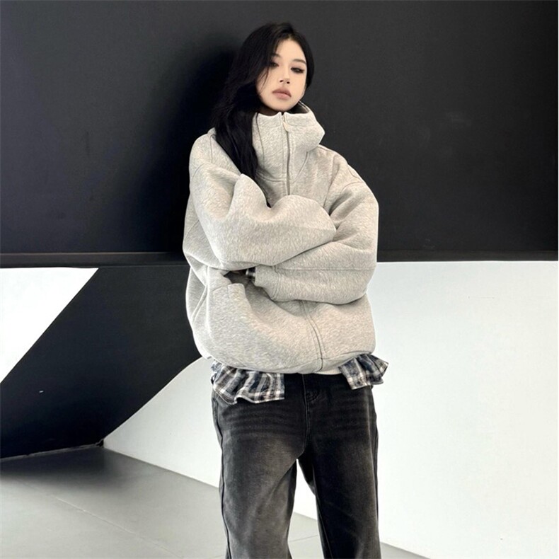 抖音得物高品质25秋冬美式高街宽松结构防风高领连帽卫衣外套W60,男装卫衣,电商A486