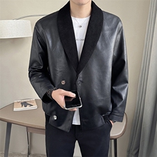 店主风~2025春季新款假两件PU皮夹克外套K689/P120，男装夹克，电商B331
