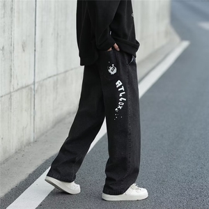 美式复古牛仔裤男直筒宽松潮牌水洗字母高街阔腿长裤子 XN807-P42图片