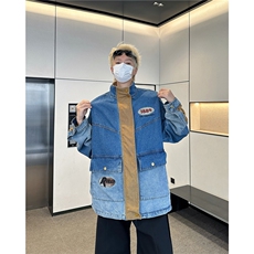 美式街头水洗牛仔外套男女拼接设计感工装夹克潮，男装夹克，星座716-4