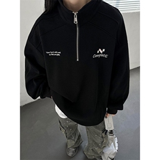 主推中性风复古绣花学院风半拉链卫衣宽松外套男女D363P58，女装短外套，电商A335-1（原A458）