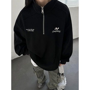 主推 中性风复古绣花学院风半拉链卫衣宽松外套男女 D363 P58图片