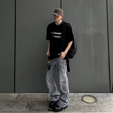 夏款男牛仔裤微喇叭渐变色直筒宽松长裤NK0740P45，男装牛仔裤，星座1013-1