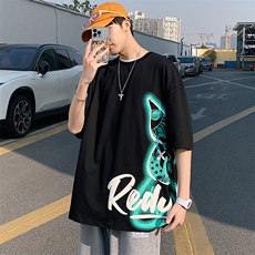 夏上新青少年港风纯棉短袖T恤潮时尚印花圆领半袖男女T7209-P45，男装T恤，电商A441-1
