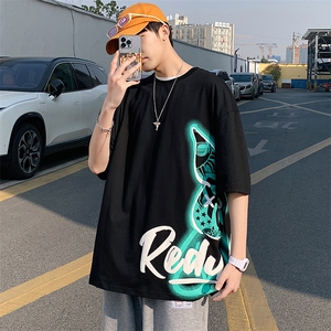 夏上新青少年港风纯棉短袖T恤潮时尚印花圆领半袖男女 T7209-P45图片