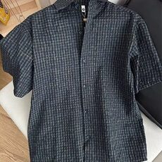 【现货】DCS66-批38泡泡纱格子衬衫男短袖夏季新款慵懒风半袖衬衣，男装T恤，星座603-2