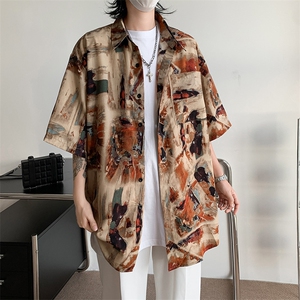 2024夏季新款冰丝短袖衬衫男设计感潮牌沙滩花衬衫现货 W8241-P30图片