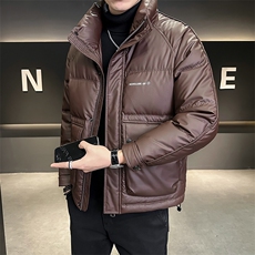 B3538671P140红2025年立领冬季新款男格纹皮料外套【非标】，女装短外套，电商B353
