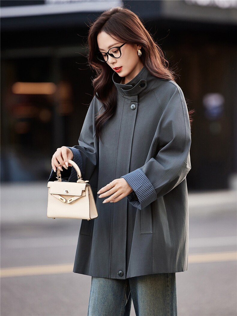时尚拼接格子风衣外套女2025秋季新款洋气减龄巨好看中长款大衣女,女装风衣,靓衣阁
