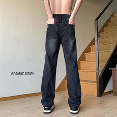 B221美式ins高街小众情侣款破洞微喇牛仔裤LK23001-P65控88，男装牛仔裤，电商B221