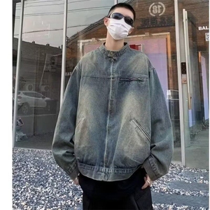 DJK302-P68早秋美式复古水洗做旧牛仔外套男秋冬季宽松夹克上衣图片
