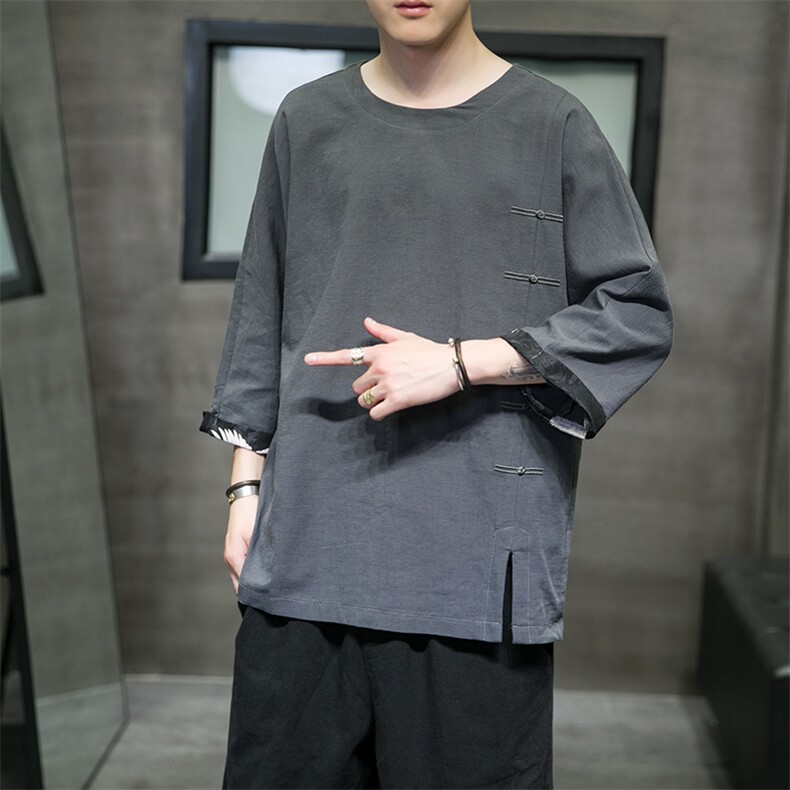 2025夏季风男装棉麻短袖t恤男宽松大码上衣QT6008-1/T063-P60,男装T恤,电商A008