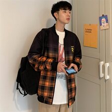 709-JK86-P7020秋新款港风情侣格子渐变夹克外套韩版百搭上衣男，男装夹克，星座709