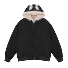 现货重磅硬挺boxy羽绒棉衣座山雕猫耳大毛毛领麂皮棉服冬外套，男装棉衣，电商A486-1