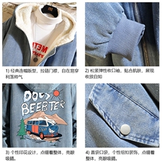 牛仔外套男大码加厚加绒衣男羊羔毛服男NM53269-P140网格，男装棉衣，电商A040A