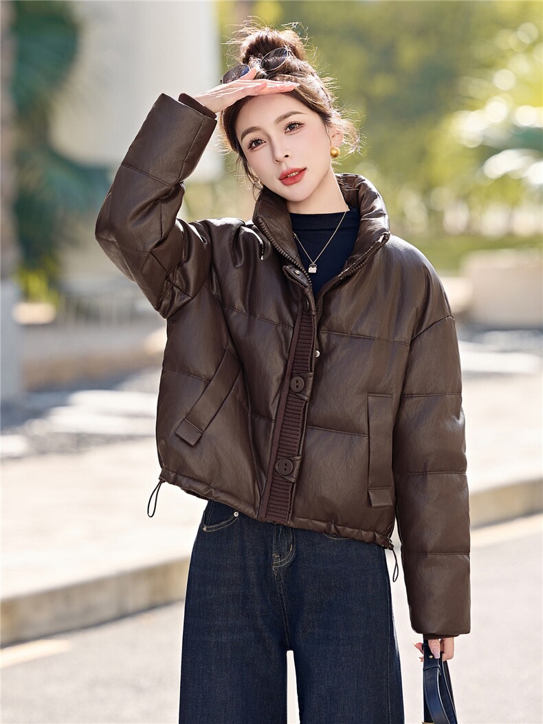 蛋白pu皮羽绒服外套女冬季2026新款白鸭绒酷飒气质面包服显瘦气质,女装羽绒服,意芙