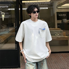 韩式简约短袖T恤设计感T恤美式复古条纹口袋短袖T恤半袖特批30，男装T恤，电商B319
