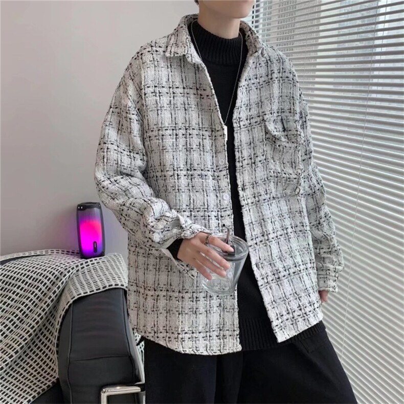 毛呢加厚原宿潮流衬衫新款宽松潮长袖方领时尚百搭男W3767-P50,男装夹克,星座512-2