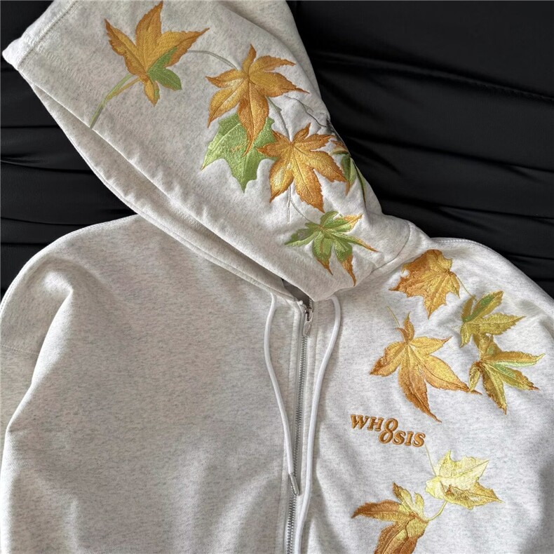 春秋美式复古枫叶刺绣卫衣男女生小众设计感休闲潮百搭开衫外套，女装短外套，星座302B-2