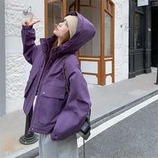 紫色设计感冲锋衣派克服羽绒棉服女冬季2025新款加厚加绒棉袄棉衣，女装棉衣/棉服，2C218