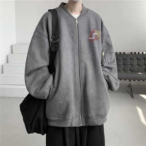 24春秋款美式复古麂皮绒飞行棒球服男女夹克外套JF3378-P80控108图片