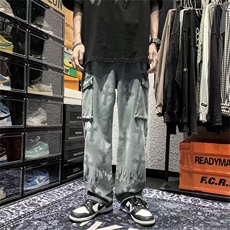 夏季潮长裤水洗做旧时尚宽松直筒青春流行多简约高腰牛仔裤K3309，男装休闲裤，星座1013