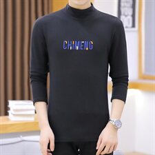 冬季半高领双面绒刺绣字母卫衣男加绒加厚保暖打底衫长袖棕333P28，男装卫衣，星座1207