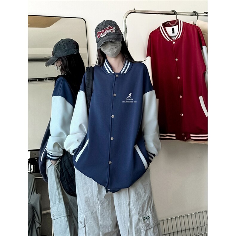 抖音得物高品质重磅全棉二开360克立领棒球服开衫卫衣外套1202,女装短外套,电商A486