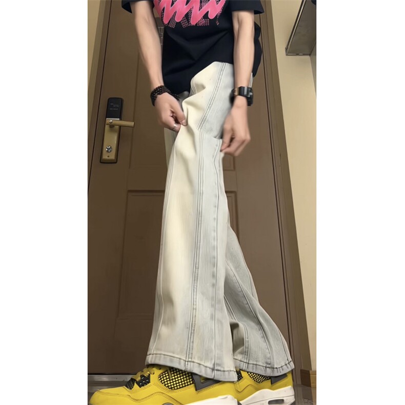 欧美拼色裤子水洗渐变牛仔裤男美式直筒微喇显瘦小众长裤GJ325P50,男装牛仔裤,电商D256-1(原A064-1)