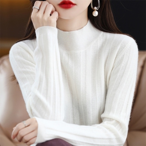 100羊毛半高领打底衫女秋冬保暖百搭显瘦针织纯色加厚内搭毛衣图片