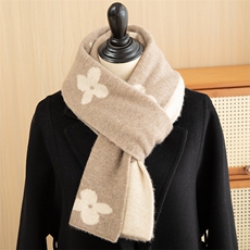 秋冬保暖羊绒围巾柔软贴肤花朵提花拼色，围巾，戎咖羊绒
