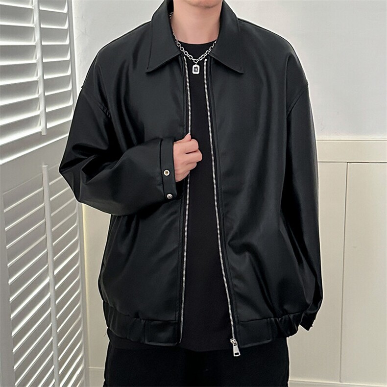 现货主推高质量皮衣外套男宽松皮夹克机车服A027-P95加绒P105,男装夹克,电商A351