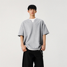 A2011TP30控55-夏季新款2025小众设计感撞色假两件T恤男百搭上衣，男装T恤，电商B241