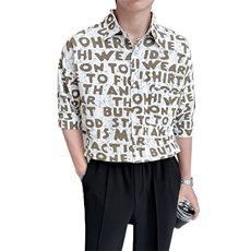2025春季新款衬衫男士夏季七分袖衬衫印花棉质上衣男901-C39P58，男装衬衫，星座901