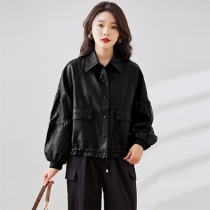 2023年皮衣外套女2023新款短款春秋港风复古宽松pu机车小皮夹克款图片