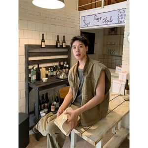 网络图 美式复古马甲外套男士潮流宽松工装复古马夹克图片