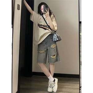 毛边破洞牛仔短裤男女夏季美式潮牌欧美街头高街五分裤LA377-P39图片