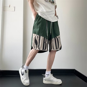 休闲短裤男韩版潮流字母印花拼色高街2026夏季ins五分裤K4042-P29