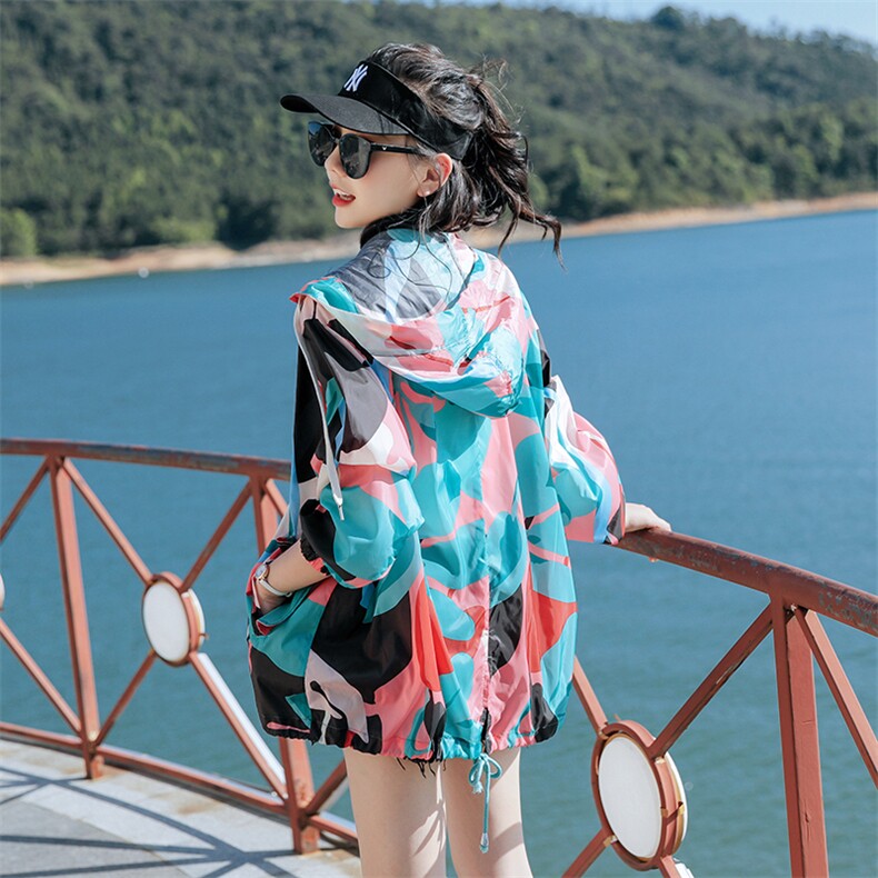 印花防晒衣女短款夏季轻薄款2025夏季新款宽松透气防晒服风衣外套，女装防晒衣，可可小西