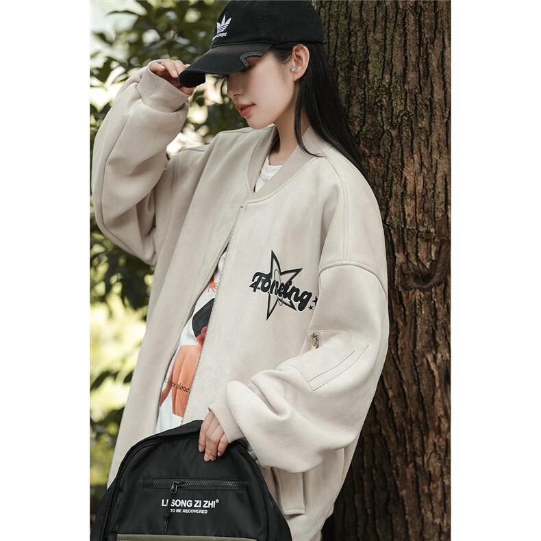 23/美式复古麂皮绒飞行棒球服中性风男女夹克外套JF251-P80控108图片