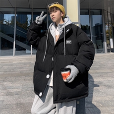 冬季假两件衣男美式复古潮牌ins宽松连帽服外套W6498-P85，男装棉衣，星座512-3