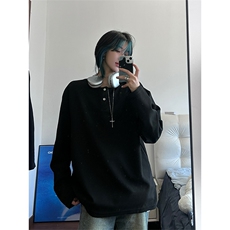 港风日系复古早秋男女套头V领长袖T恤设计感XZ213-V005-P35控48，男装T恤，星座213