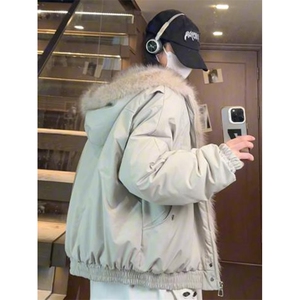 现货高品质美式高街冬季重磅硬挺短款座山雕毛领棉衣男女加厚外套
