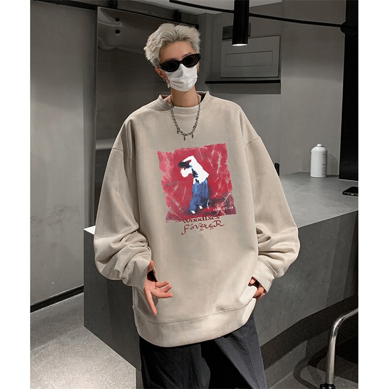 抖音得物供货提供视频秋冬重磅美式麂皮绒圆领卫衣JY333,男装卫衣,电商A486