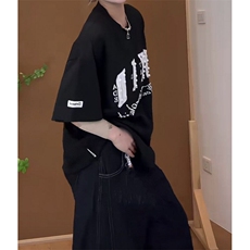 美式高街小香风贴布刺绣钉珠短袖T恤男女夏宽松重磅情侣半袖tee潮，男装T恤，星座601-1