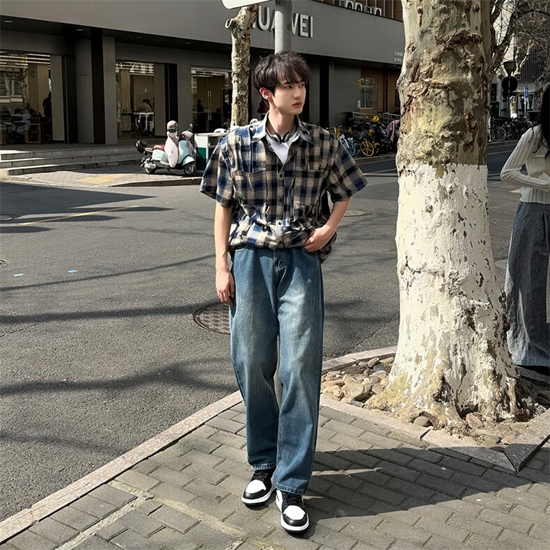 男款牛仔裤春夏美式高街宽松直筒修身显瘦微喇休闲裤子778-P45,男装牛仔裤,电商A178