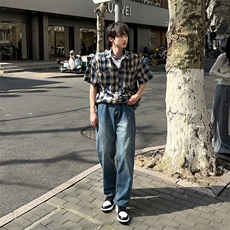 男款牛仔裤春夏美式高街宽松直筒修身显瘦微喇休闲裤子778-P45，男装牛仔裤，电商A178