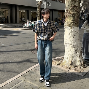 男款牛仔裤春夏美式高街宽松直筒修身显瘦微喇休闲裤子778-P45图片