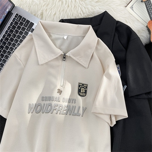 夏男短袖POLO衫华夫格字母印花五分袖T恤衫T200P35
