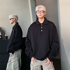 原品质复古老钱风亨利领灰色卫衣男短款POLO衫长袖外套，男装Polo衫，电商C307